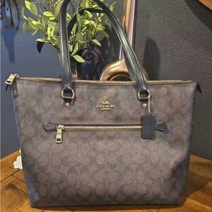 Coach Charcoal Signature Tote with Black Trim